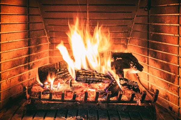 Logs burning in a fireplace