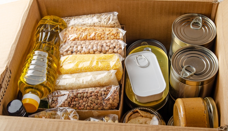 Non perishable food in carboard box